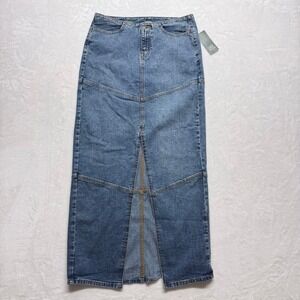 Wild Fable Women‎ Blue Denim Maxi Skirt Mid Rise Front Slit Size 6